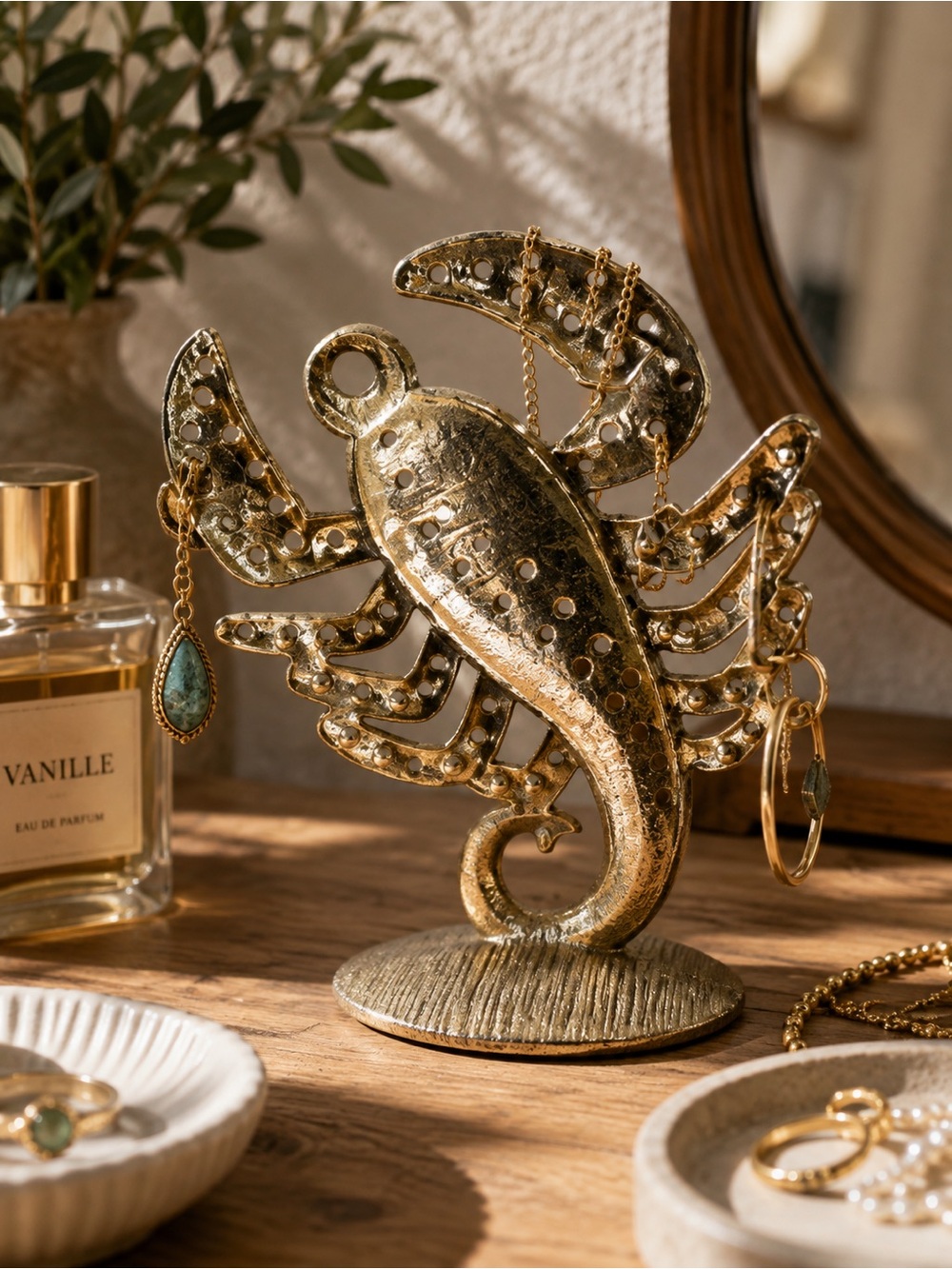 Scorpio Zodiac jewelry holder-Gold tone Metal Earrings stand-Astrology